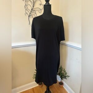 Time And Tru Women Black 100% Cotton Short Sleeve Crew Neck Knee Length Dress L